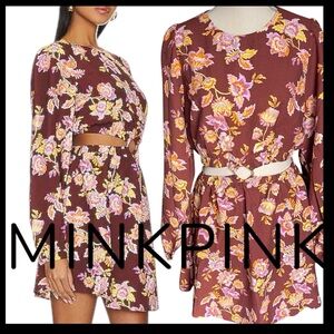 NWT MINKPINK Brown/Pink Floral Giselle Cutout Mini Dress (L)